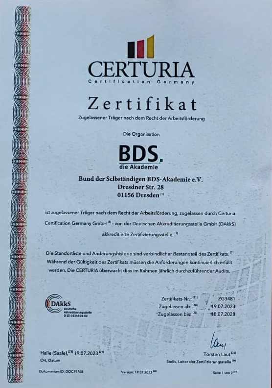 Featured image for “Zertifizierung BDS Akademie”